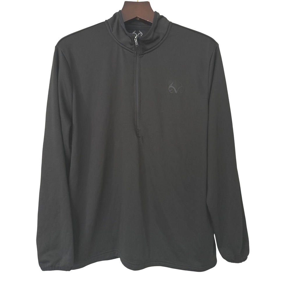 Realtree Mens 2XL Black Quarter Zip Performance Fleece Pullover Sweatshirt
